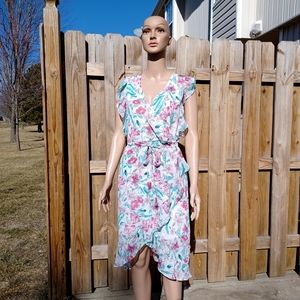 A New Day Chiffon Maxi Dress Peach Floral Print Size XS